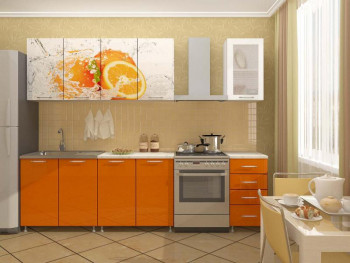 Кухонный гарнитур 1,8м Апельсин (Белый/Оранжевый металлик/Фотопечать апельсин) в Чумаково - chumakovo.mebel54.com | фото