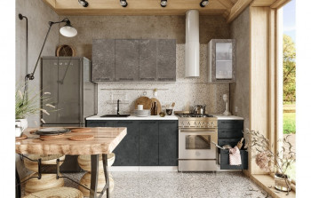 Кухонный гарнитур Нувель 1800мм белый/бетон коричневый/бетон черный в Чумаково - chumakovo.mebel54.com | фото