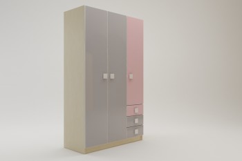 Шкаф 3-х створчатый с ящиками Грэйси (Розовый/Серый/корпус Клен) в Чумаково - chumakovo.mebel54.com | фото