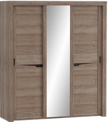 Шкаф трехдверный Соренто с раздвижными дверями Дуб стирлинг/Кофе структурный матовый в Чумаково - chumakovo.mebel54.com | фото